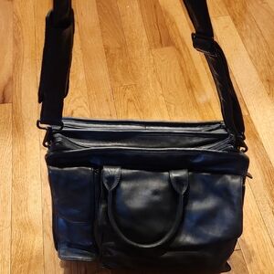 Large Black Genuine Leather Expandable Satchel Tote Bag – Work, Travel, Shoulder